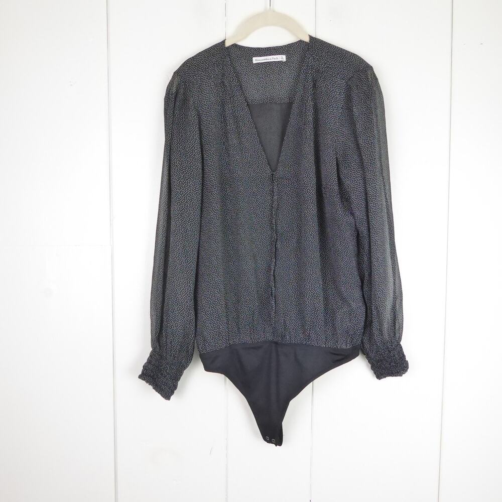 Abercrombie and Fitch Bodysuit Womens SZ L Sheer Long Sleeve Deep V Neck Boho